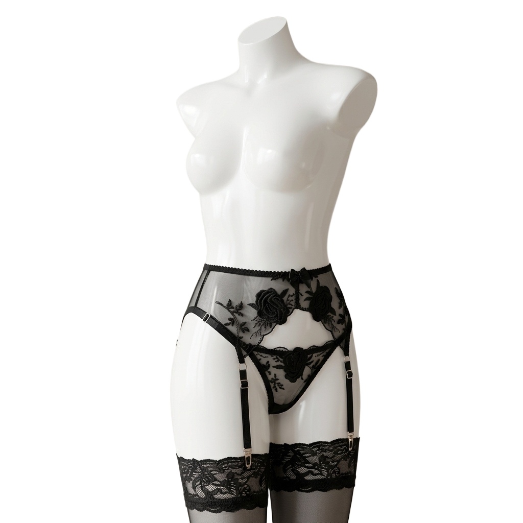 Women's  Embroidered Floral Ga - Garter Belt Set 评论和价格